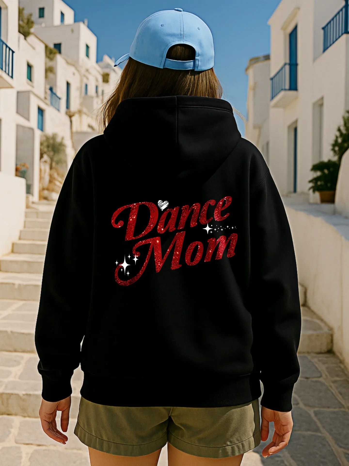Sudadera con capucha esencial con estampado de letras Dance Mom para mujer, diseño estético informal, forro polar, uso diario informal
