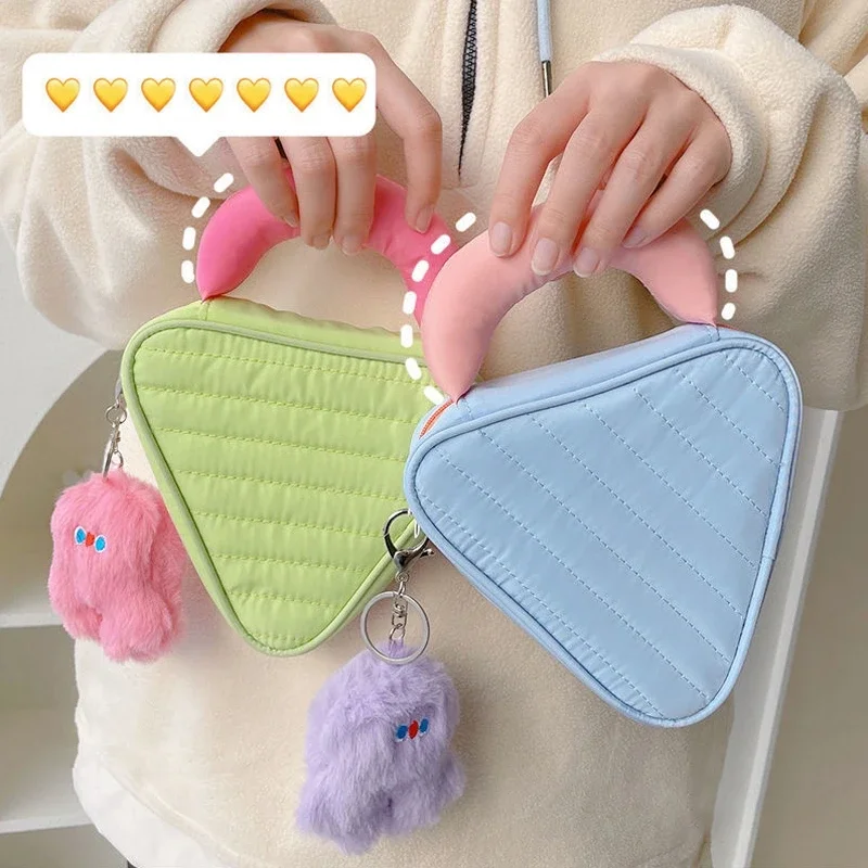 Trousse de maquillage pour femme, trousse cosmétique de voyage, mini trousse de toilette en triangle, trousse de beauté Kawaii, trousse de maquillage en poudre, trousse à fermeture éclair, nouveau