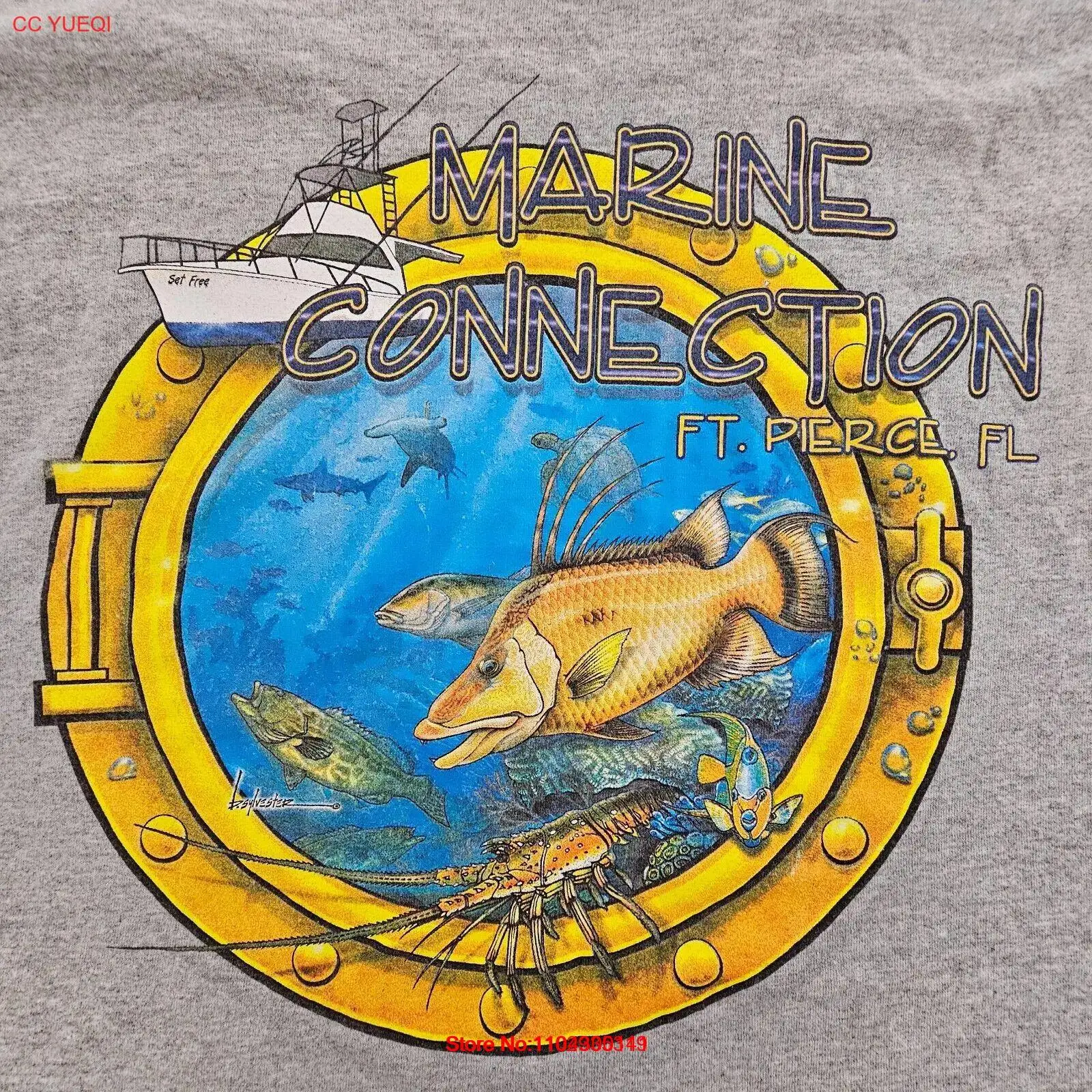 Marine Connection Fort Pierce FL Gray Short Sleeve Pocket T-Shirt Men's L