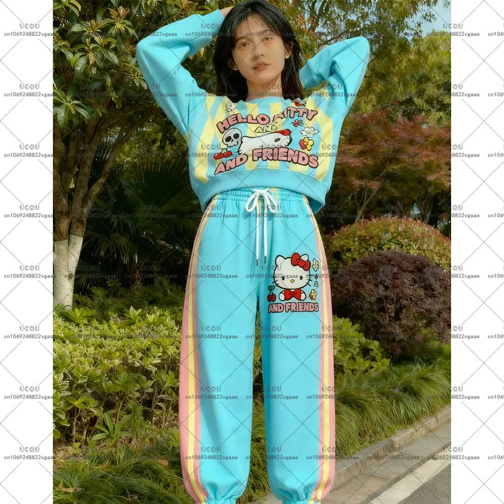 الكبار هوديي فتاة ملابس رياضية البلوز تأثيري مجموعة سراويل تقليدية الخريف الشتاء Y2k مرحبا كيتي هالوين البدلة تي شيرت MINISO