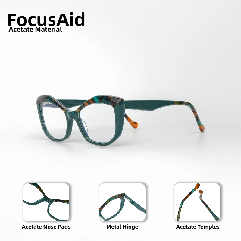 خمر المرأة أزياء عالية الجودة خلات إطارات الفاخرة القط العين نظارات العلامة التجارية مصمم النظارات واضح العدسات مفصلات معدنية