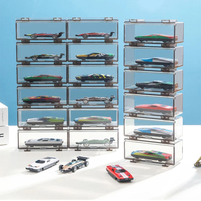 Acrylic Transparent Storage Box for Hot Wheels 1/64 Car Model Parking Lot Sorting Stackable Toys for Boy Waterproof Display Rack