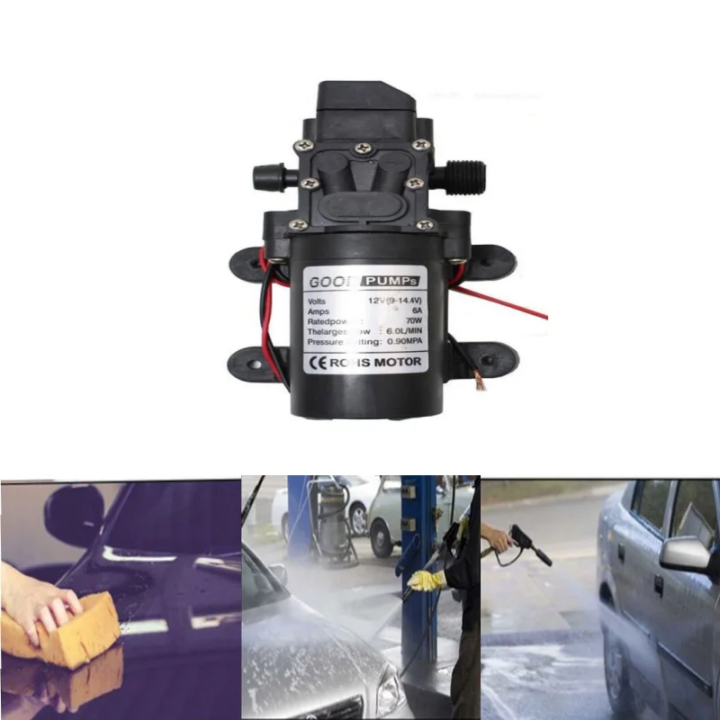 70W DC 12V Micro Electric Diaphragm Reflux Water Pumps Automatic Switch 6L/Min High Pressure Car Washing Spray Self Priming Pump