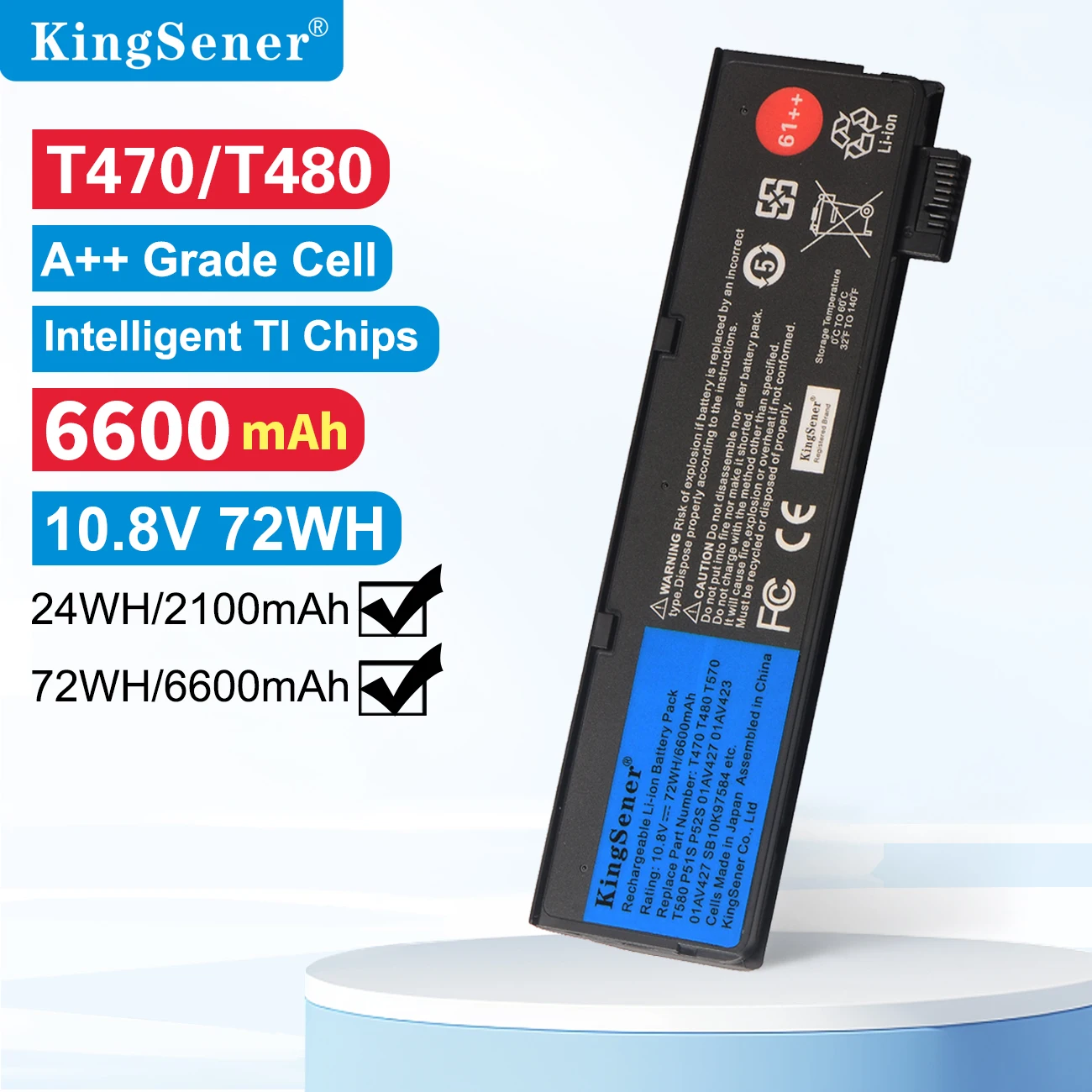 

Аккумулятор KingSener для ноутбука Lenovo ThinkPad T470 T480 T570 T580 P51S P52S A475 A485 TP25 01AV427 01AV423 SB10K97584 48WH 72WH