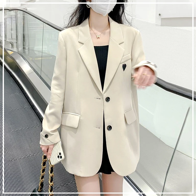 Korean Women\'s 2024 Spring Autumn New Patchwork Button Pocket Fashion Solid Color Loose Minimalist Casual Long Sleeved Blazers