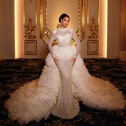 Glitter Tiered Tulle Wedding Skirt Detachable Train Extra Puffy Cascading Tulle Removable Skirt Women Prom Overskirts with Liner