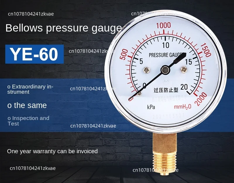 YE-60 Axial Stainless Steel Shock-proof Pressure Gauge 40mm M14*1.5  0-40kpa Oil Hydraulic Oil Pressure Negative Rressure