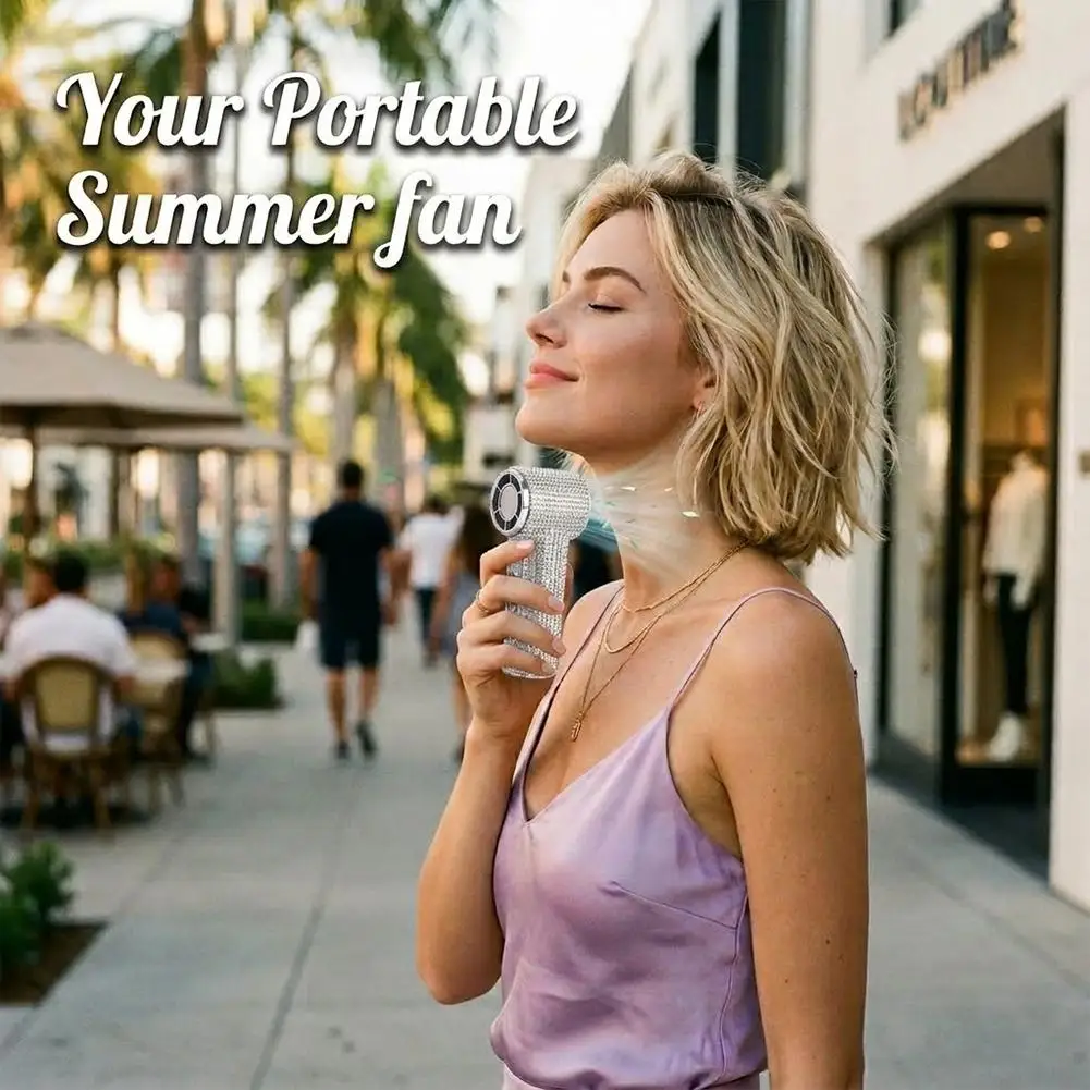 Summer Portable Handheld Mini Fan Diamond Design Powerful Outdoor Cooling Personal Display Mini Handheld Fan Fan Digital D8O9