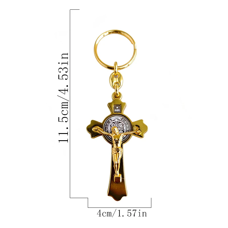 Premium Gold-Plated Catholic St Benedict Crucifix Keychain with INRI Engraving for Spiritual Protection and Daily Carry Accessor