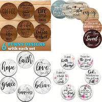 6 pieces of circular inspirational letter drawing painted wooden wooden table art coaster, suitable for adult office coffee mat