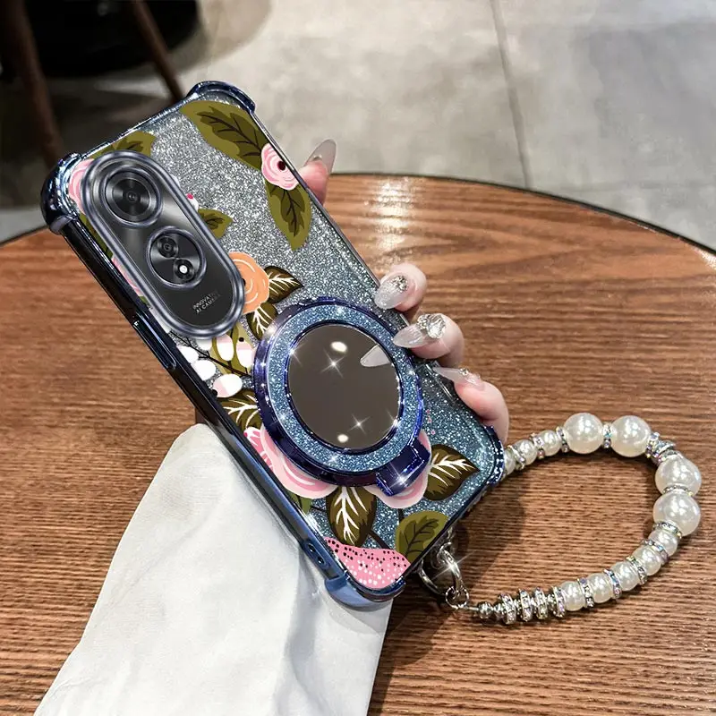 

A 60 Pink Rose Plating Bracelet Holder Phone Case For OPPO A97 A96 A95 A60 A94 A78 A77 A72 A38 A74 A77S A54 A57S Cover