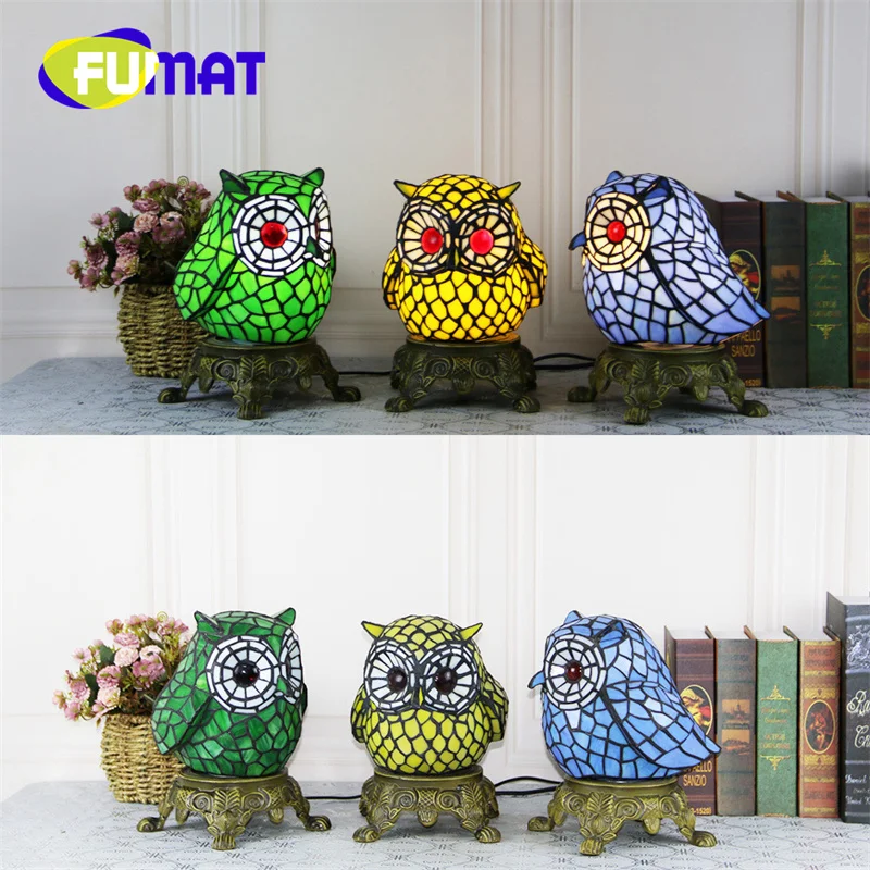 

Стеклянная настольная лампа FUMAT в стиле Тиффани в виде попугаев, декоративный праздничный подарок для спальни, детский мультяшный светодиодный маленький светильник