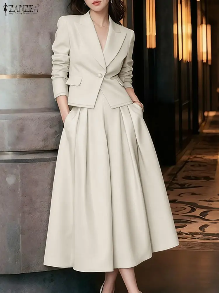 ZANZEA Autumn 2025 Elegant Long Sleeve Blazer Dress Suit Stylish Women 2 Piece Sets Fashion Tracksuit Solid Office OL Outfits