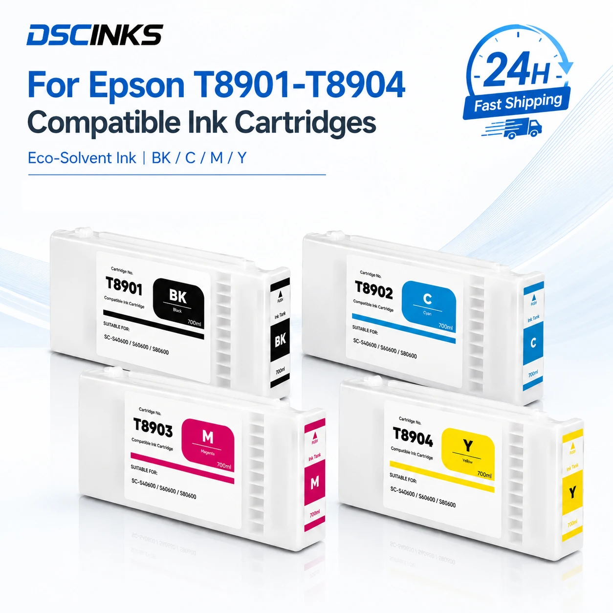 For Epson T8901 T8902 T8903 T8904 Ink Cartridge High Capacity 700ML Eco-Solvent Ink With Chip For SC-S40600 S60600 S80600