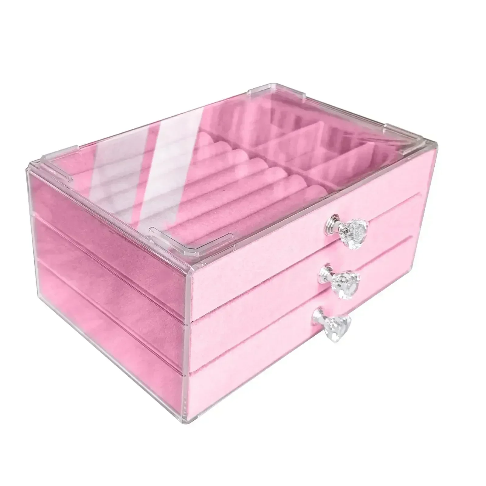 2025 Acrylic Velvet Jewelry Organizer with 3 Drawers for Earrings Necklaces Bracelets Storage- Stackable Display Case Box Holder