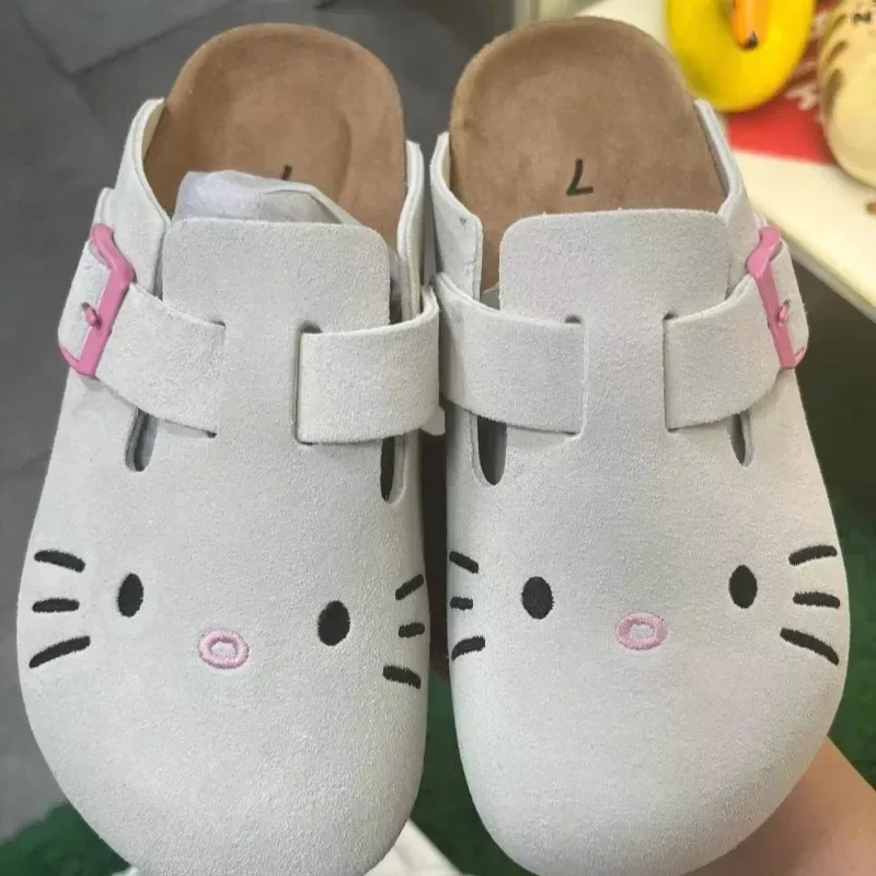 Hello Kitty Miniso Cat Kawaii Anime Slippers Summer Female New Thick Sole Flat Shoes Sweet Cartoon Outdoor Anti Slip Slippers