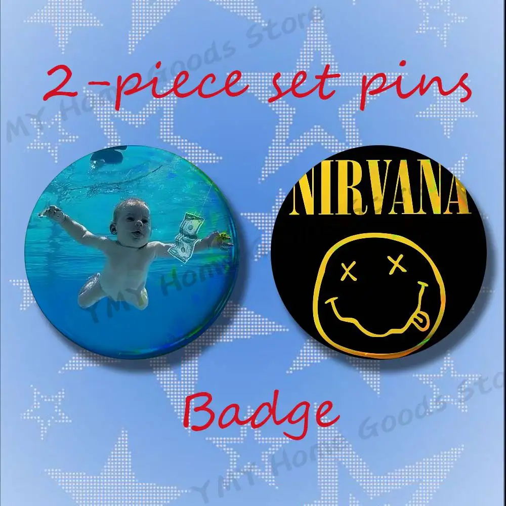 Band N-Nirvana Brooches for Backpack Accessories 25 32 44 58 75mm Round 2-piece set Free Mix