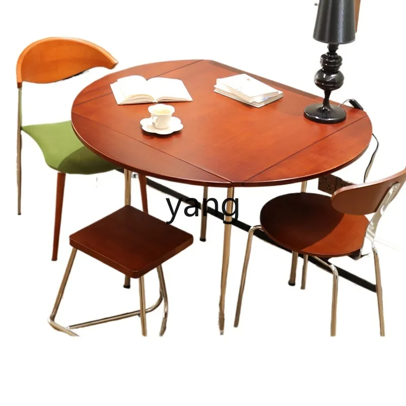 

CX solid wood folding dining table round medieval folding dining table and chairs household small apartment