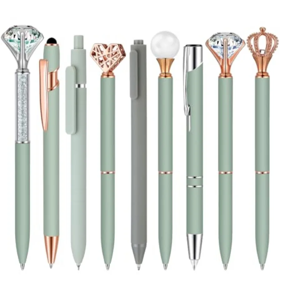 9 Pcs Ballpoint Pens Set Metal Crystal Diamond Glitter Pens for Journaling Ink Pretty Cute Things Fancy Stationery Gifts for Wo