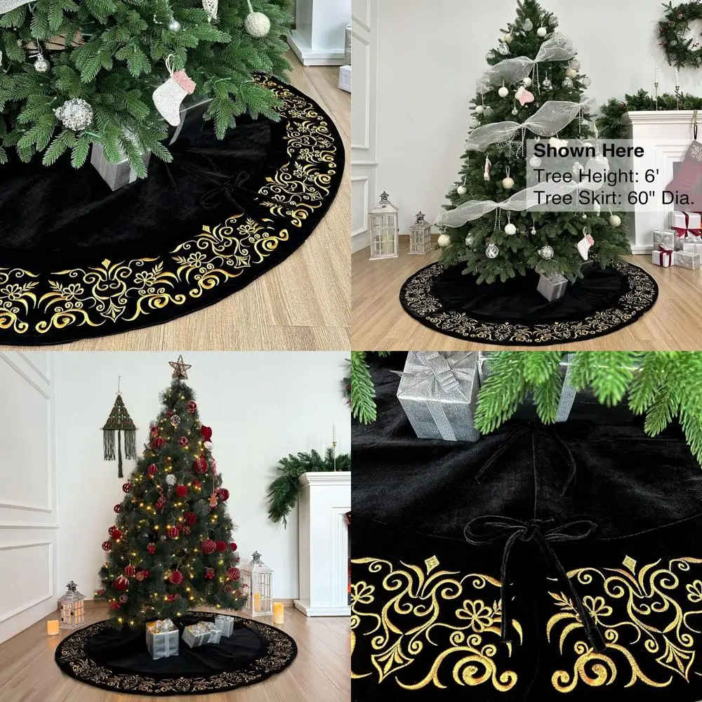 

Черная оксамитовая юбка «Рождественская елка» в викторианском стиле 60, золотая дамасская и плюшевая кружевная