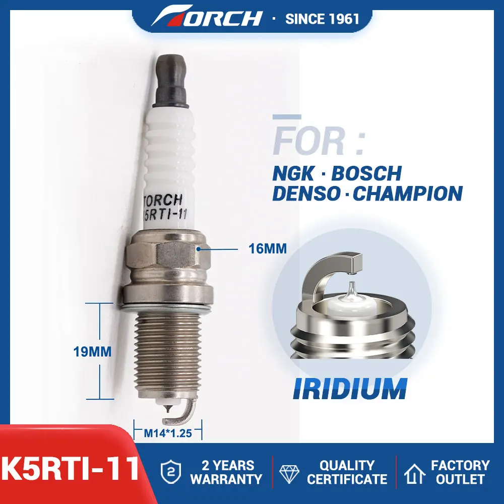 Candle Replace for BKR5EIX-11 HONDA 9861-5515K NISSAN BY481-BKR5E ISUZU 8-9717-0268-0 Iridium Spark Plug Torch Brand K5RTI-11