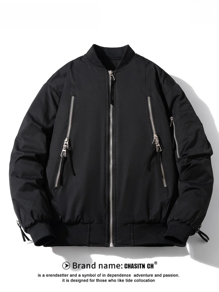 

Men's Winter Thiened Zipper Baseball Cotton Jaet Faionable Urban Loose Couple Motorcycle Cotton Clothes Flight Jaet