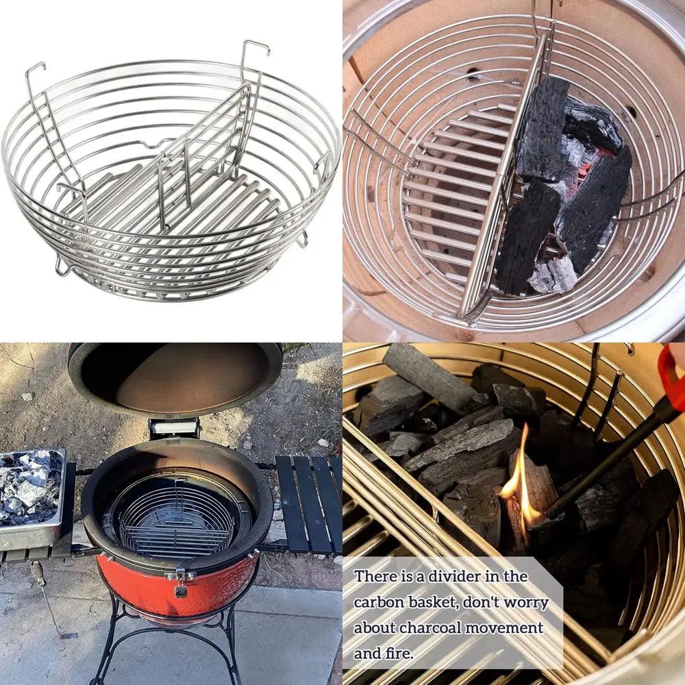 

Kamado Joe & Large Egg Compatible Fire Basket with Removable Divider for Charcoal Grills