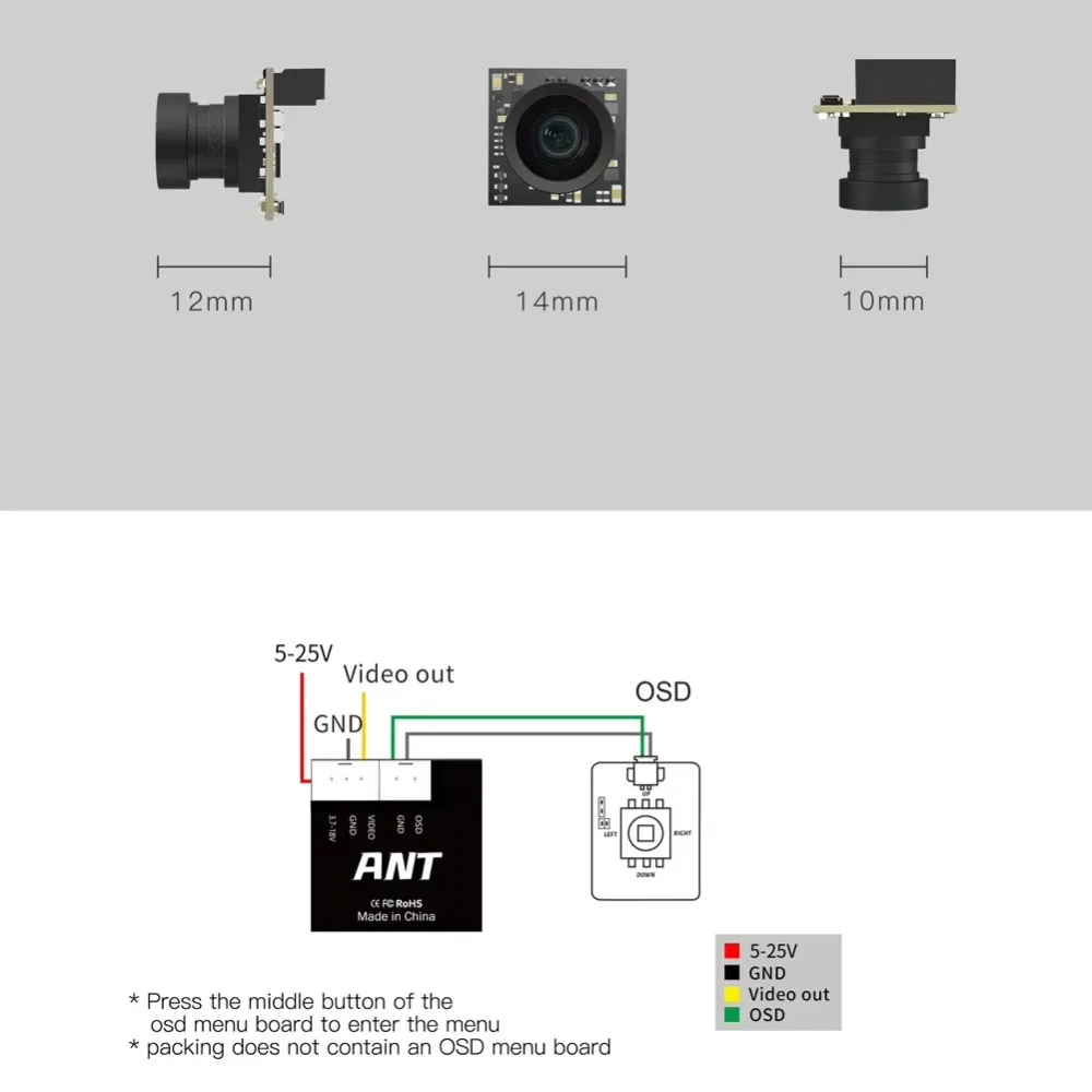 كاميرا CADDX Ant Lite التناظرية (إصدار دورة FFPV) 1200TVL FOV165 Global WDR PAL NTSC قابلة للتحويل 14X14mm لطائرة FPV Tinywhoop بدون طيار