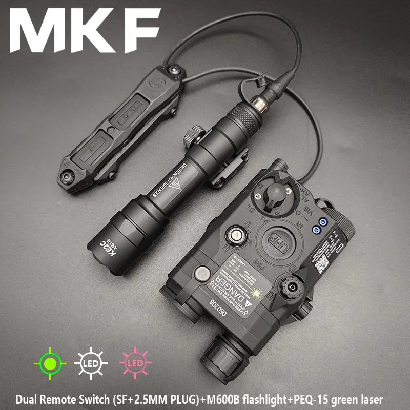 Tactical PEQ15 Red Green Blue Laser IR  Fill Light +M600B M300B Flashlight +Dual Remote Switch Three piece set Hunting lights