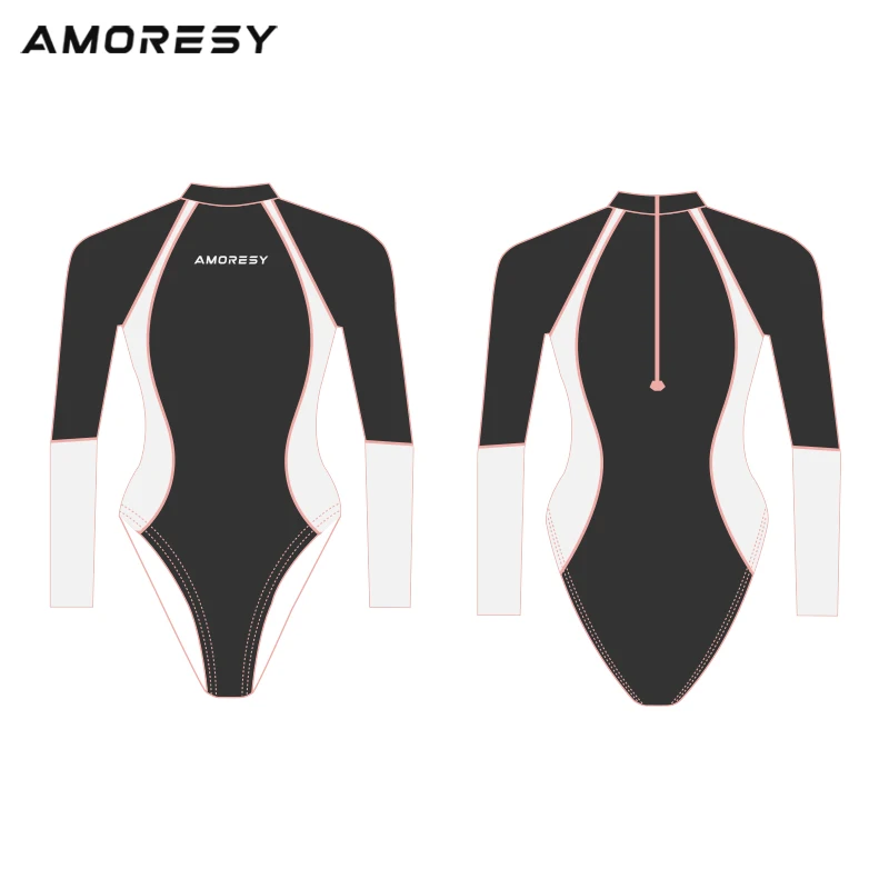 AMORESY Lachesis series high-brightness spandex high-elastic long-sleeved color-blocked hot spring resort surfing competitive sw