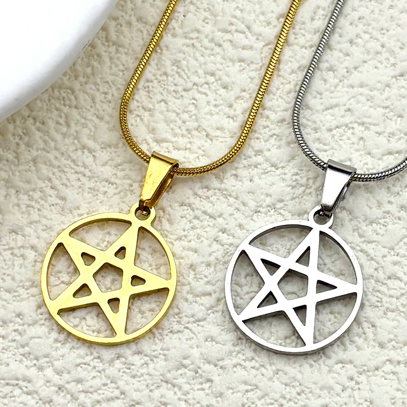 

Stainless Steel Retro Religious Witchcraft Pentagram Pendant Necklace Men Women Gold Color Fashion Chain Jewelry Accessory