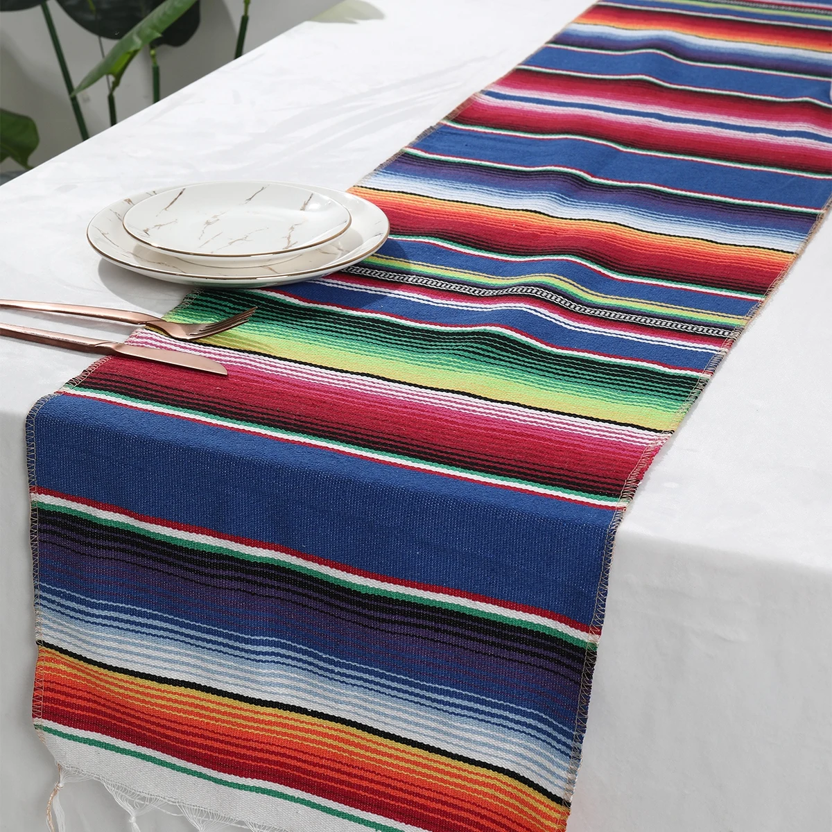 Striped Table Runner Mexican Style Table Flag Holiday Party Decoration Farm Washable Table Corridor For Home Table Decoration