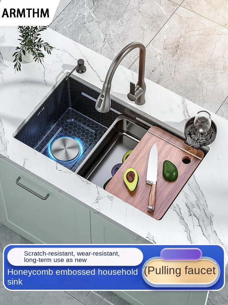 

Waterfall Nano Sink Large Single Slot 304 Stainless Steel Embossed Kitchen Household Dishwasher Under Basin Washbasin