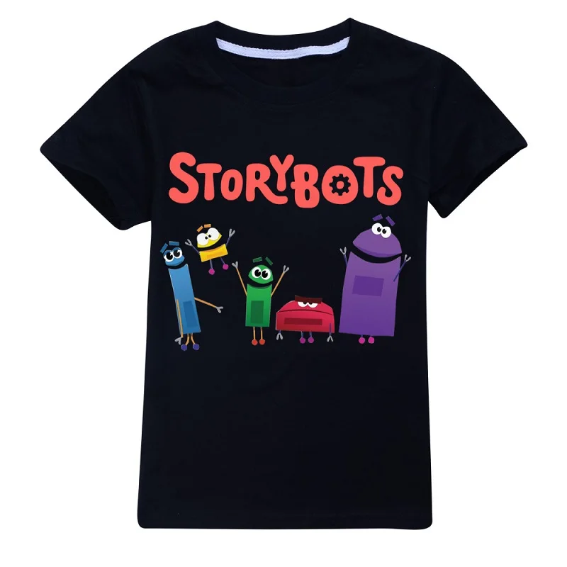 2-16 years New Storybots Print T-shirt Girls Kawaii Kids Clothes Cute Storybots T-Shirt Children'S Clothing Summer Cotton Tops