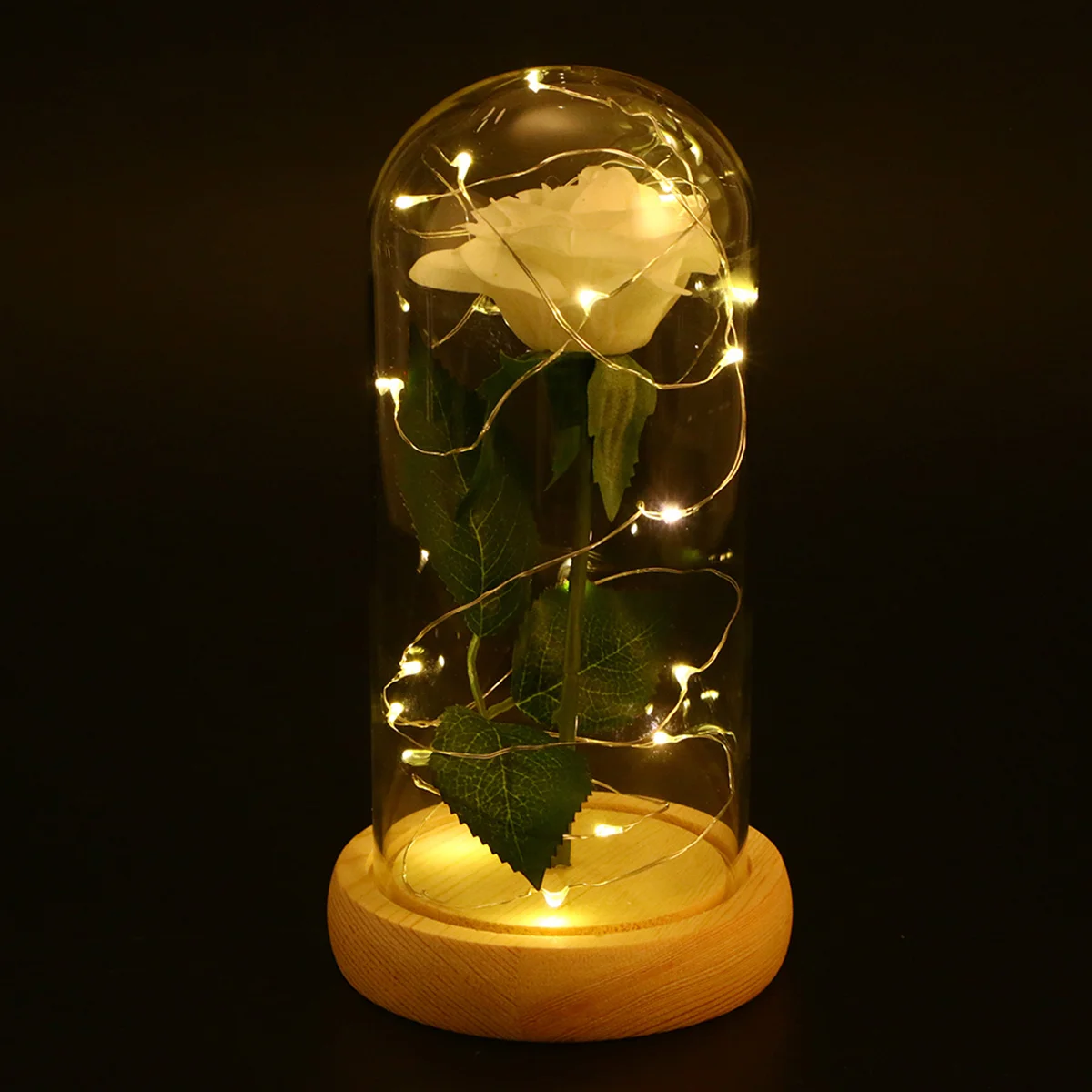 

Romantic White Silk Rose Table Lamp with LED Light for Wedding Birthday Party Home Decor Rose LED Light Table Lamp