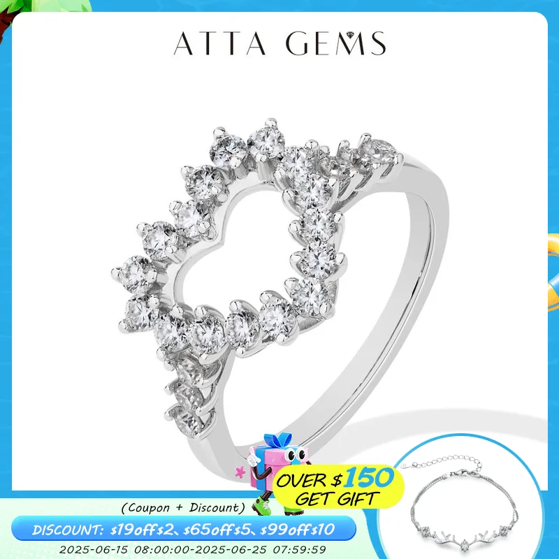 

ATTAGEMS Hollow Heart Moissanite Rings D VVS1 Color S925 Sterling Silver 18k Yellow Gold Plated for Women Wedding Party Jewelry