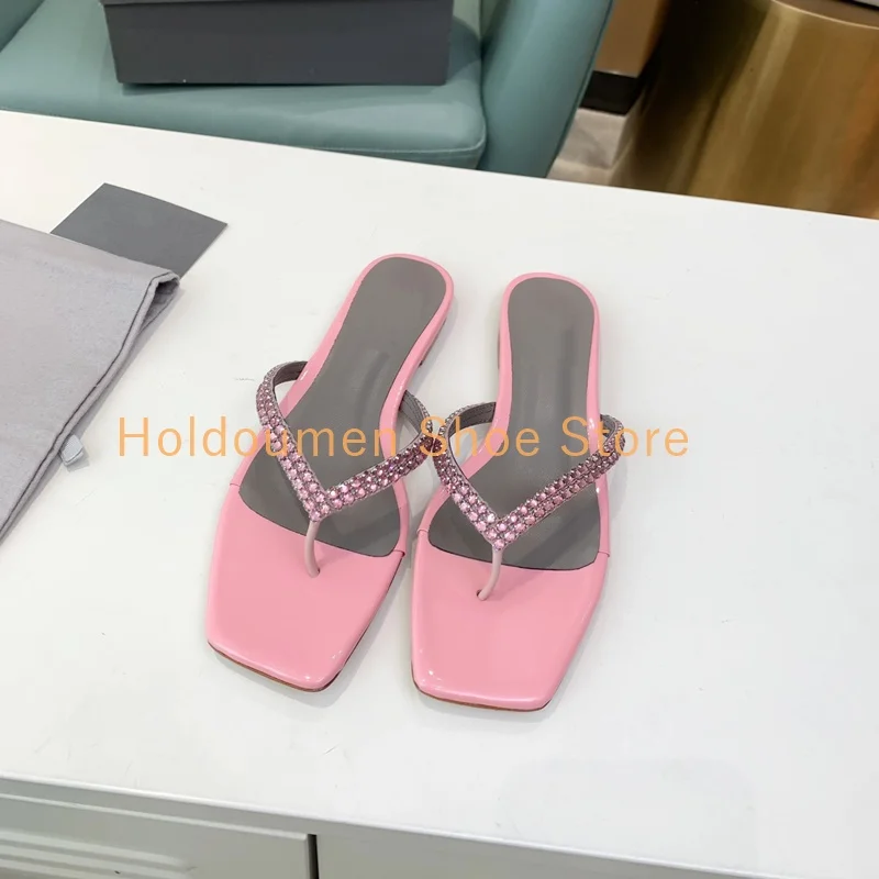 

Women's Trend Pinch Toe Flip Flops Exquisite Rhinestone Square Toe Flat Slipper Summer Routine Leisure Vacation Dress Match Shoe