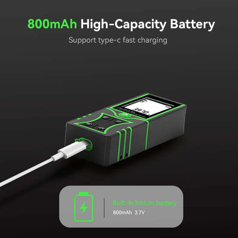 เครื่องวัดระยะด้วยเลเซอร์แบบชาร์จไฟได้ หน้าจอ LCD 2.0 นิ้ว พร้อมฟังก์ชันกล้อง ระยะการใช้งานกลางแจ้ง 120 เมตร สำหรับงานอุตสาหกรรม