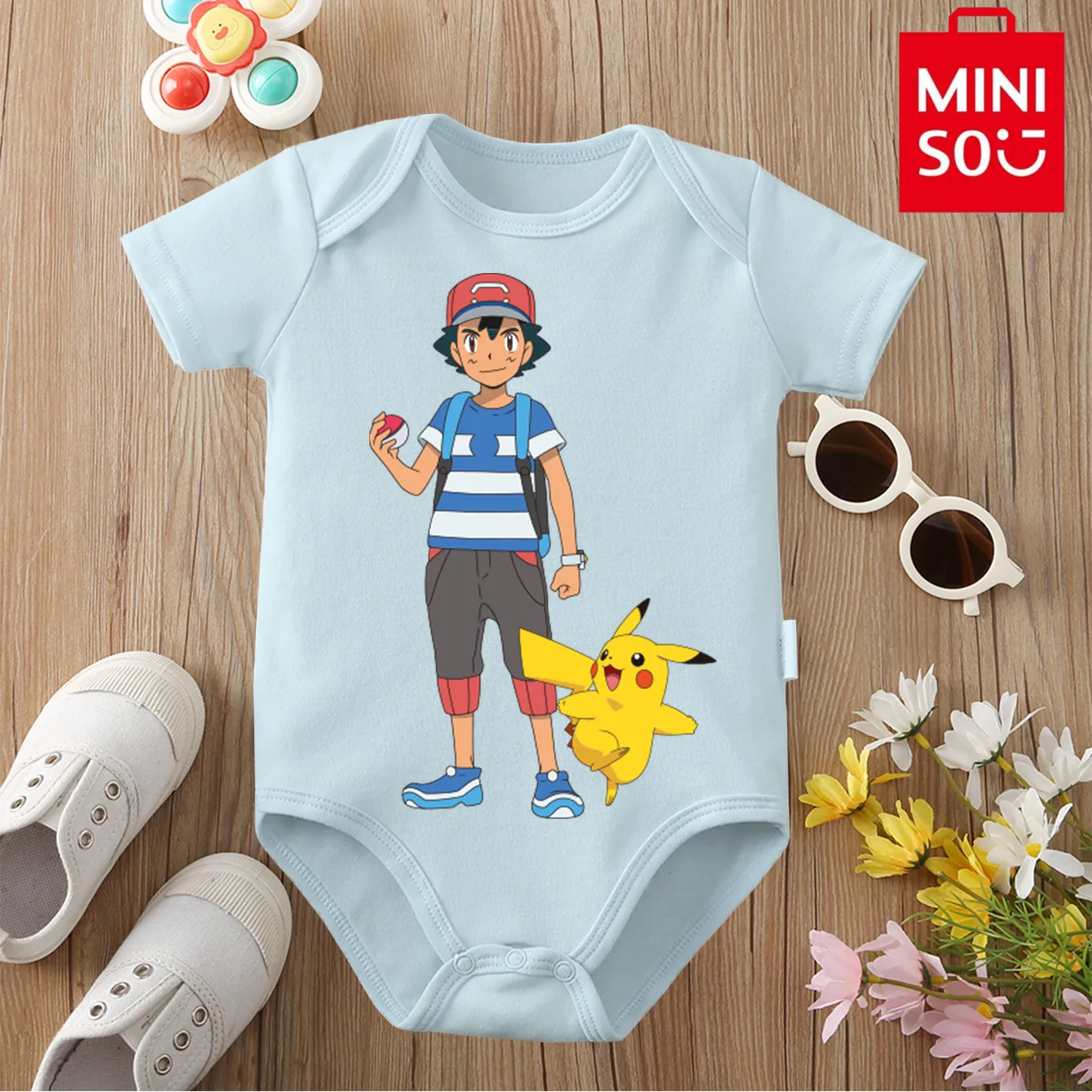 MINISO Pocket Monster Psyduck Cloths النمط الياباني ارتداءها للطفل القطن الخالص نيسيي بذلة لحديثي الولادة 0 إلى 12 شهرًا #2
