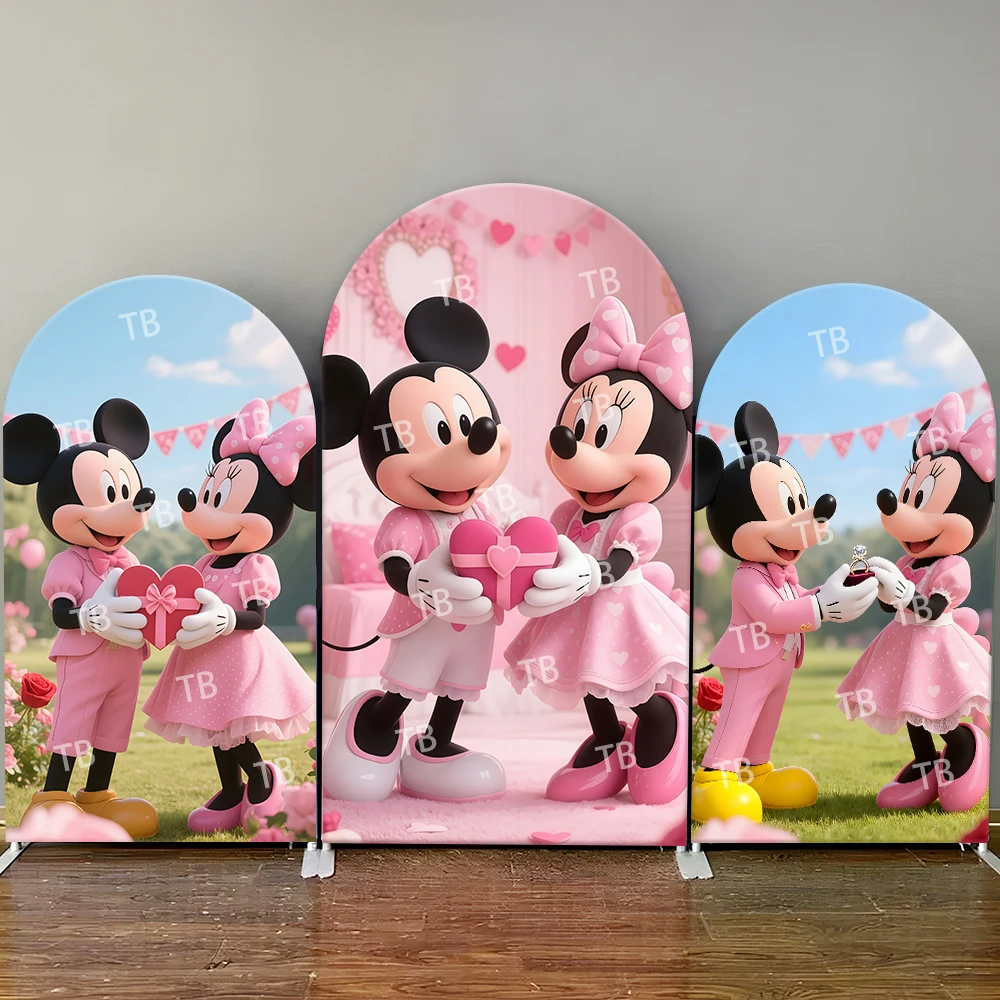 

Disney Mickey & Minnie Mouse Arch Backdrop Cover Wedding Party Hearts Gift Cute Photo Booth Props for Events & Home Decoration