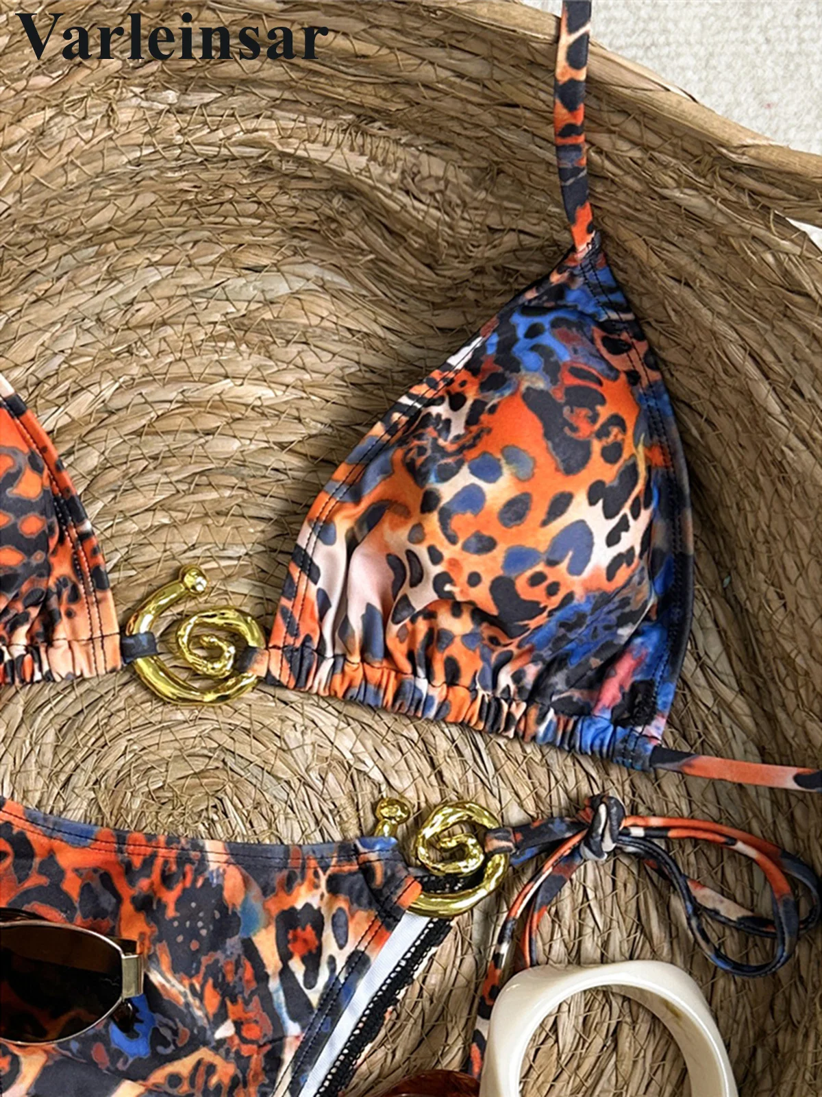 XS - L Leopard Printed Halter Bikini Female Swimsuit Two-Pieces Bikini Set Women SwimwearPadded Bather Bathing Suit Swim V8123