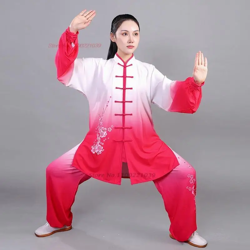 2024 tai chi uniform wushu kung fu set national gradient color flower print taijiquan practice arti marziali wing chun tops + pants