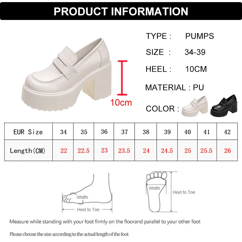 Lucyever Black White Chunky Platform Loafers Women 2023 Autumn Thick High Heel Pumps Woman Slip On Pu Leather Goth Shoes Female