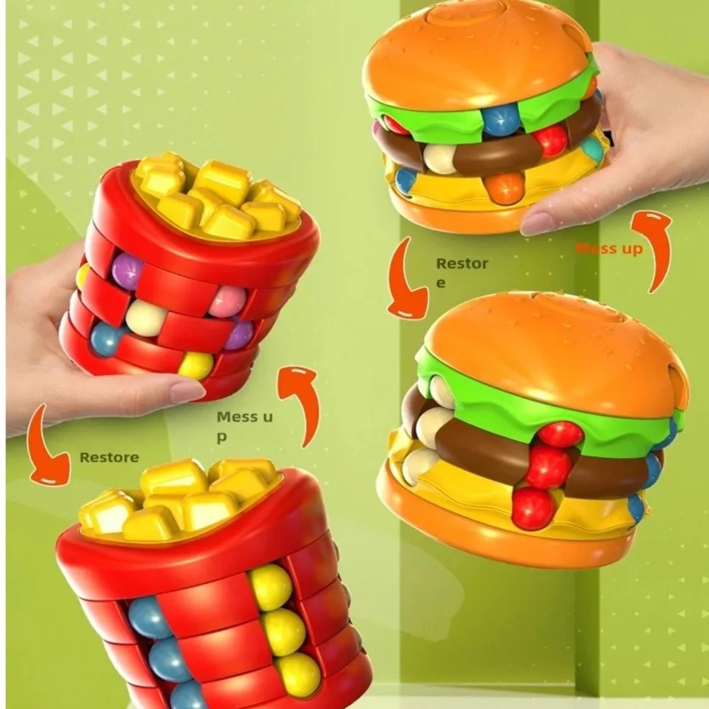 New Hamburger Rotating Magic Cube French Fries Stress Relief Fingertip Toy Develop Intelligence Colorful Bean Finger Gyro Kids