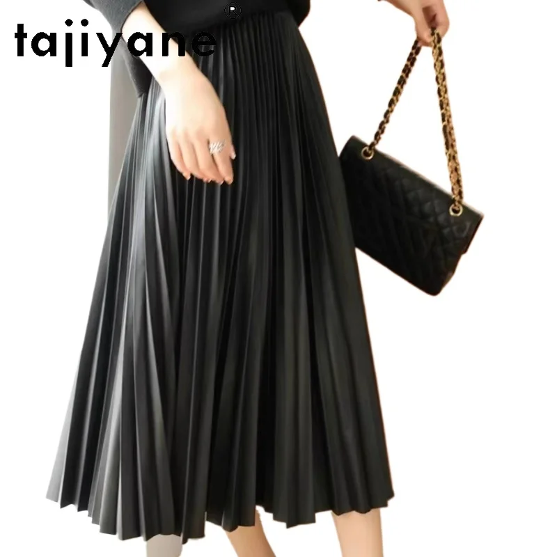 TAJIYANE Genuine Leather Long Pleated Skirt Women Real Sheepskin High Waisted Skirts for Woman 2025 Spring Women's Clothing 롱스커트