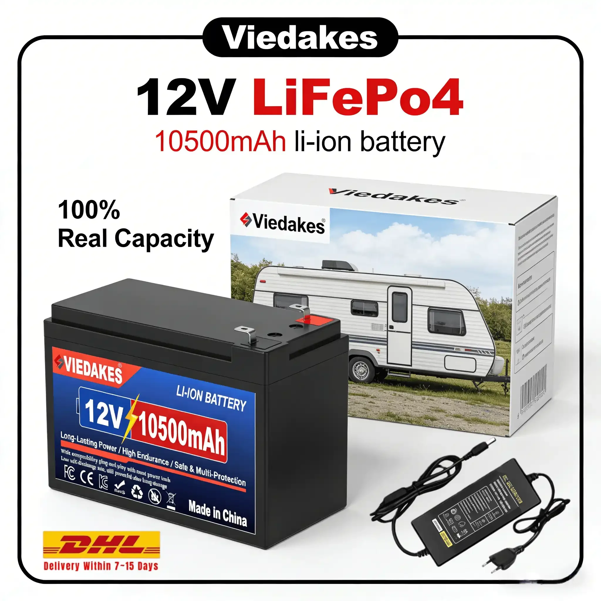 

VIEDAKES 12V 10500mAh Lithium Battery for RV Camper Marine Boat Solar Generator and Outdoor Use ️