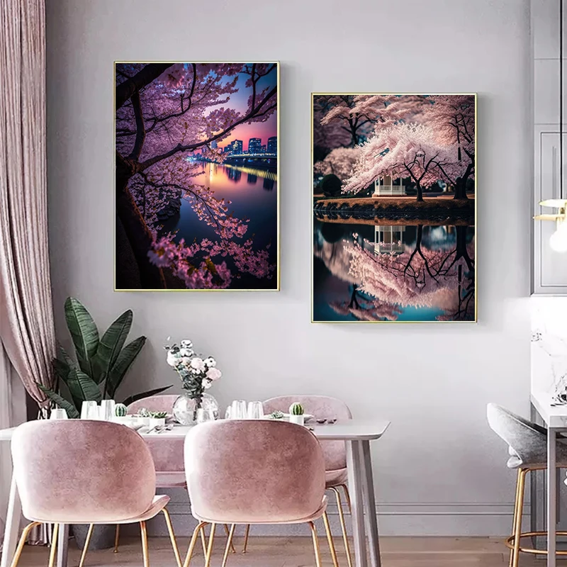 1pc frameless Modern Landscapes Spring In Japan Posters HD Pictures Wall Art Canvas Paintings And Prints For Living Room Home De
