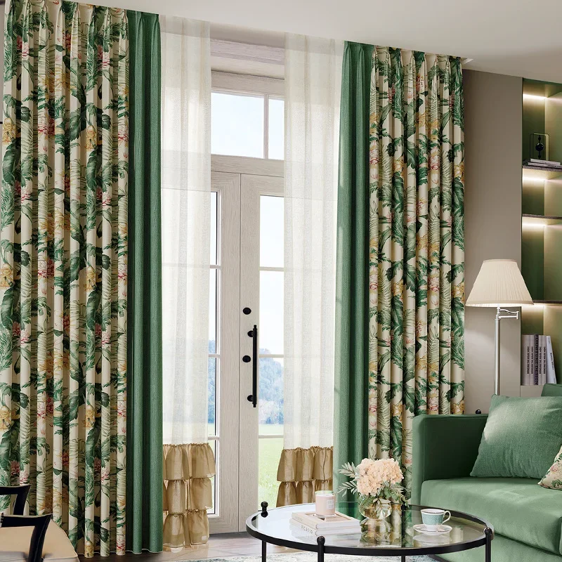French High-end Customized Chenille Printed Cotton and Linen Fabrics Curtains for Living Dining Room Bedroom Blackout Window