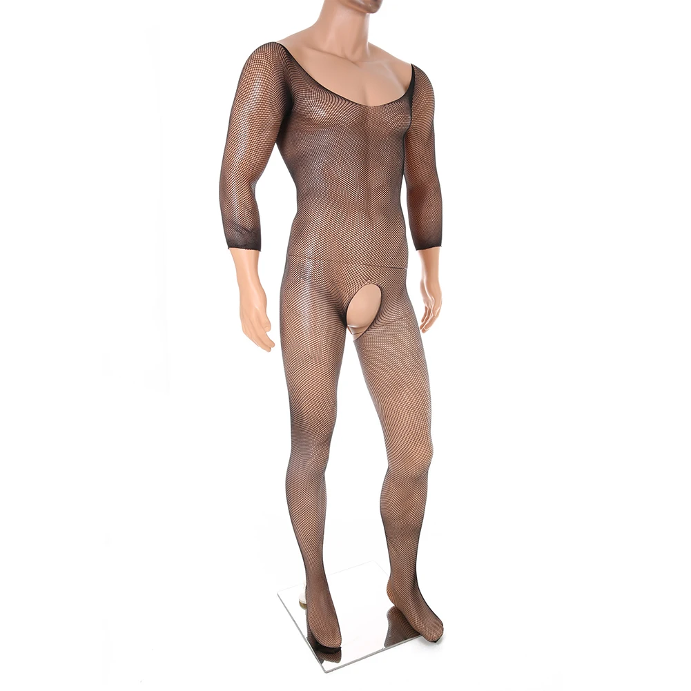 

Men Sexy Fishnet Stocking Open Crotch Free-to-take-off Bodysuit Hollow Breathable Underwear Erotic Hombre Hollow Out Lingerie