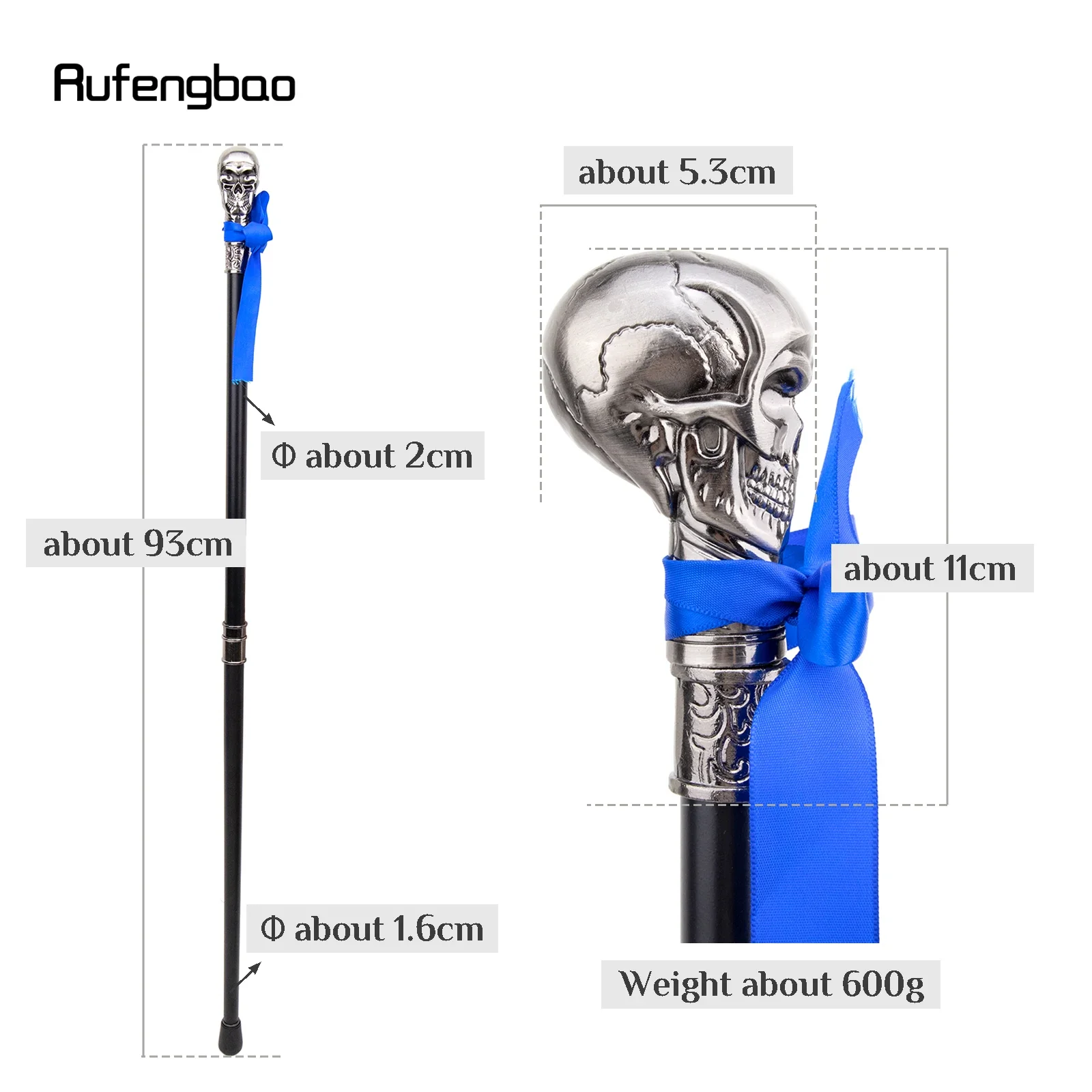 Skull Head with Bow Tie Walking Cane Fashion Decorative Walking Stick Gentleman Luxury Crosier Knob Walking Stick 93cm